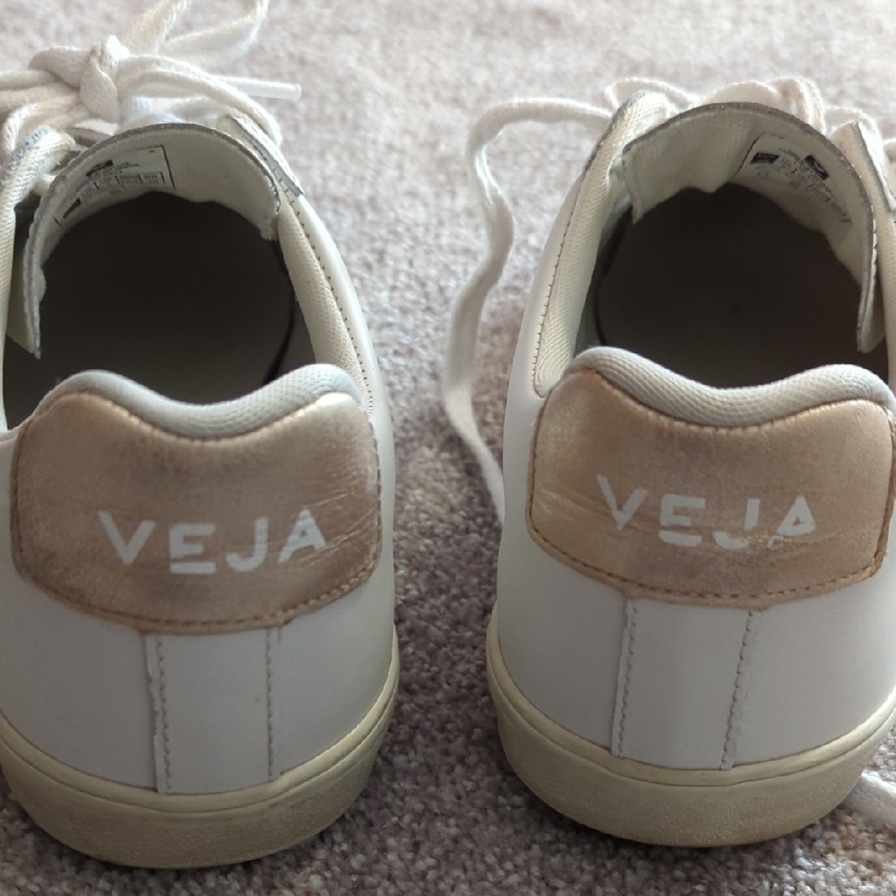 Veja Women's White and Rose Gold Sneakers - Picture 3 of 4